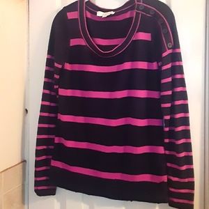 Ann Taylor LOFT Scoopneck Sweater Button Shoulder Detail Small Purple Navy